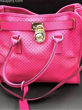 Michael Kors Hamilton Large Perforated Pink Leather Tote Bag EUC
